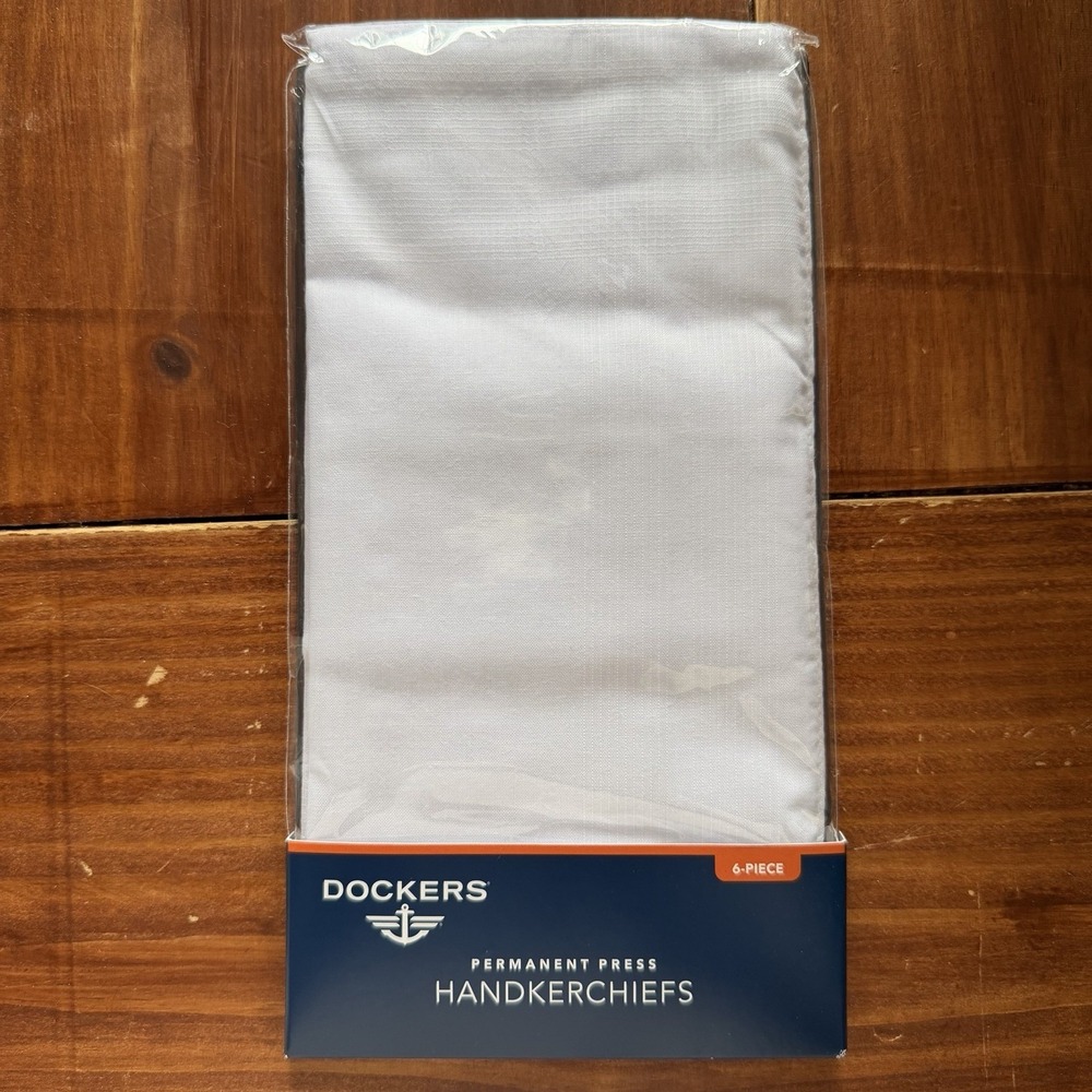 Dockers Men's Handkerchiefs 6-Pack – Permanent Press – White – Sealed New
